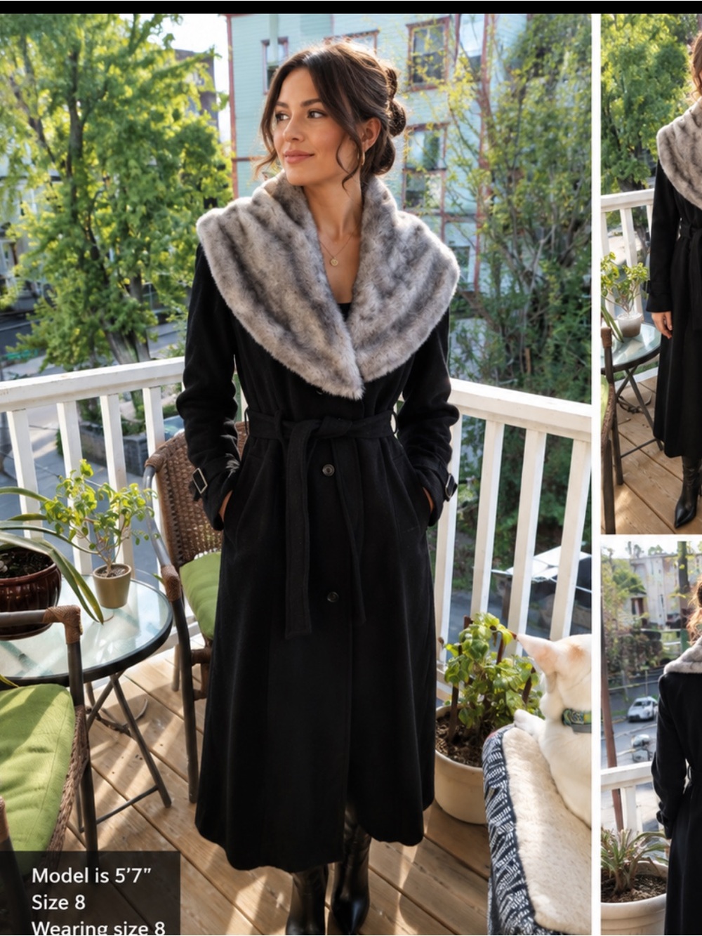 Moda International Wool-Blend Coat w/Faux Fur classy dressy NWT